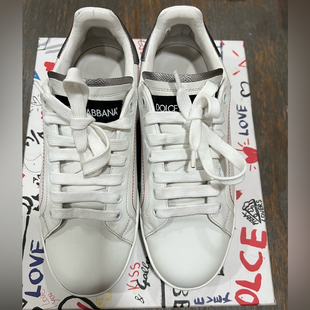 Dolce & Gabbana Leather Logo Low-Top Sneakers (size 38EU)